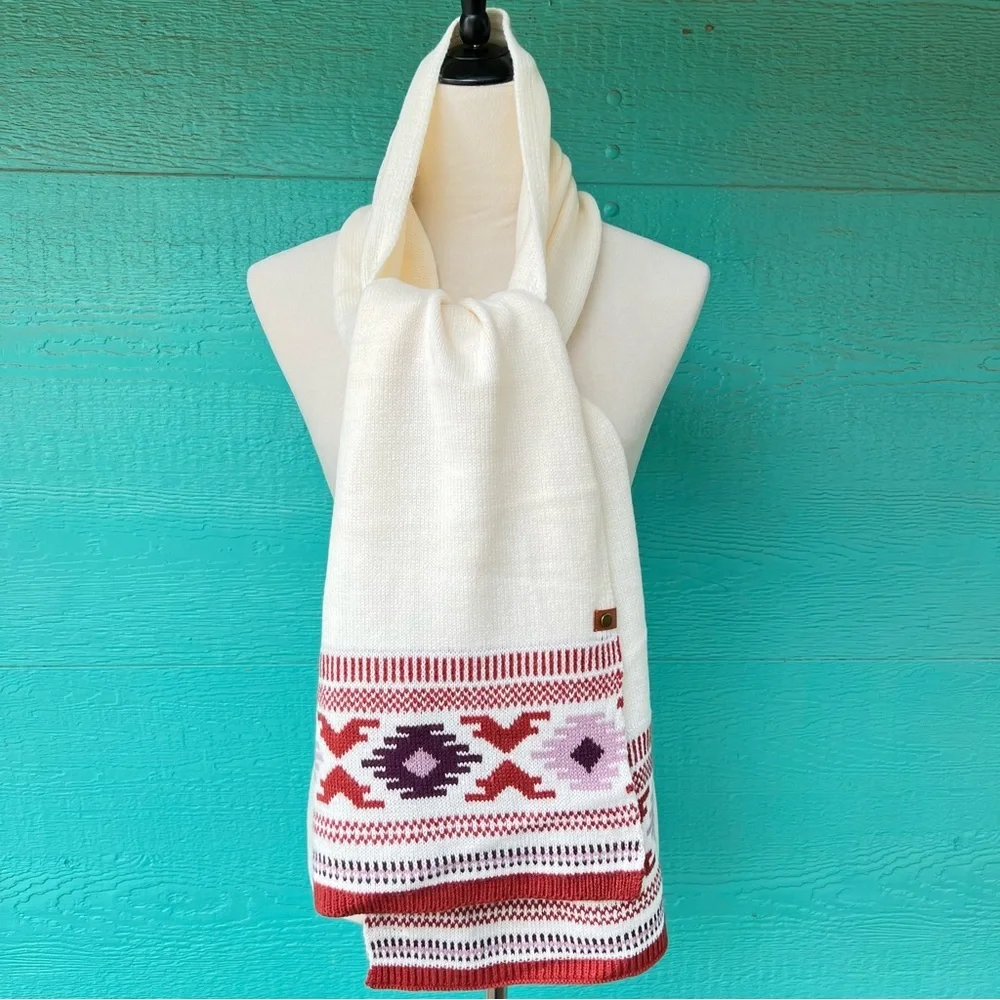 FRYE CLOUD DANCER SCARF SOUTHWESTERN DESIGN CREAM RUST NWOT